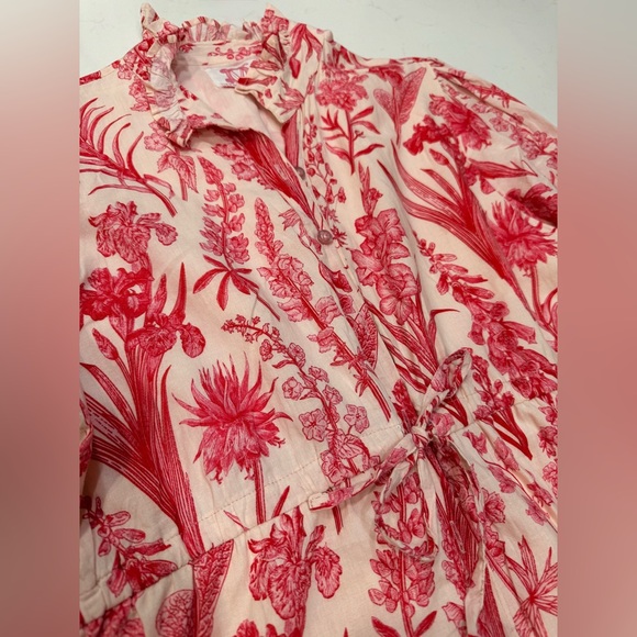 EUC Victoria Dunn Pink And White Floral 100% Cotton Button Front Dress - Large - Picture 2 of 9